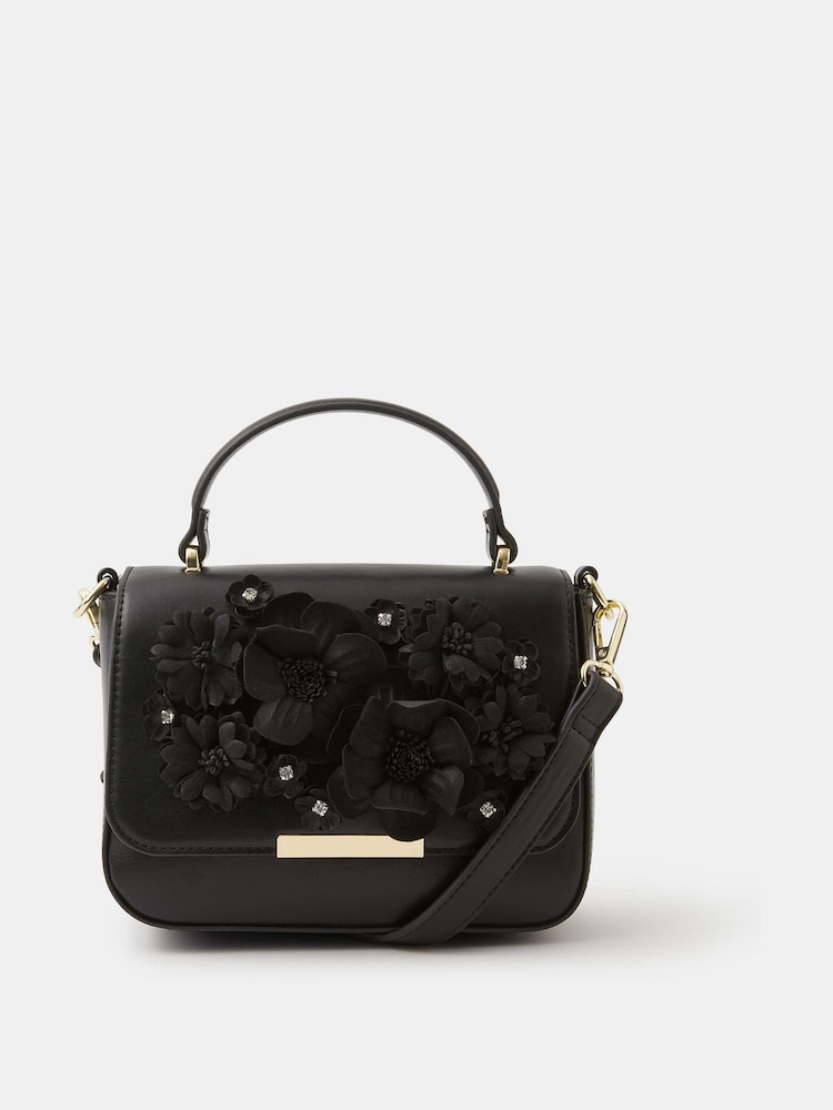 Accessorize Black 3D Flower Cross-Body Bag - Image 1 of 2