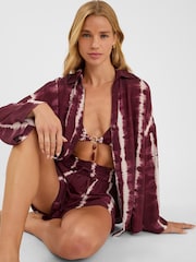 Accessorize Red Tie Dye Long Sleeve Beach Cover-Up Shirt - Image 1 of 4