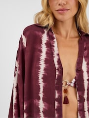 Accessorize Red Tie Dye Long Sleeve Beach Cover-Up Shirt - Image 3 of 4