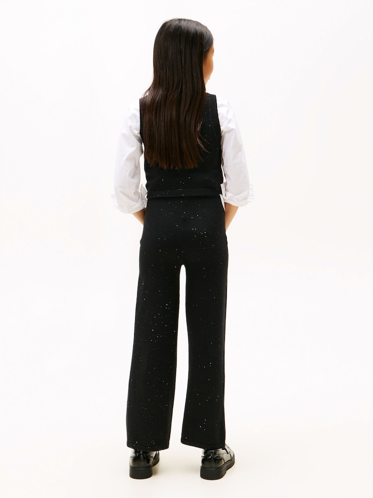 Tommy Hilfiger Black Sequin Wide Leg Drawstring Trousers - Image 2 of 5 Tommy Hilfiger Black Sequin Wide Leg Drawstring Trousers - Image 2 of 5