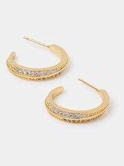 Accessorize Gold 14ct Gold-Plated Diamanté Crescent Hoop Earrings - Image 1 of 1