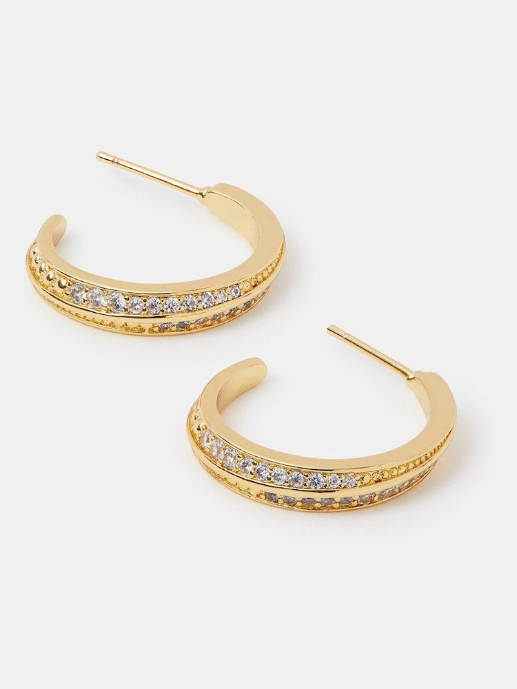 Accessorize Gold 14ct Gold-Plated Diamanté Crescent Hoop Earrings - Image 1 of 1