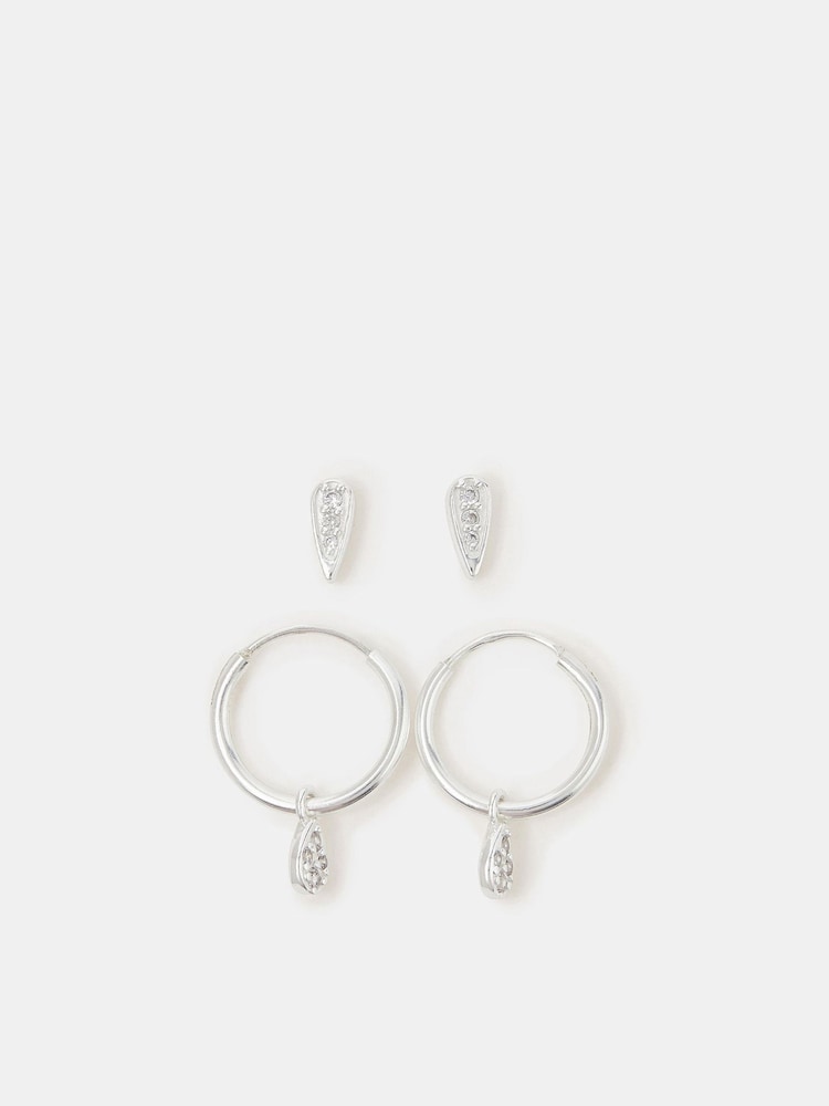 Accessorize 925 Sterling Silver 2-Pack Stud & Hoop Earrings - Image 1 of 3 Accessorize 925 Sterling Silver 2-Pack Stud & Hoop Earrings - Image 1 of 3