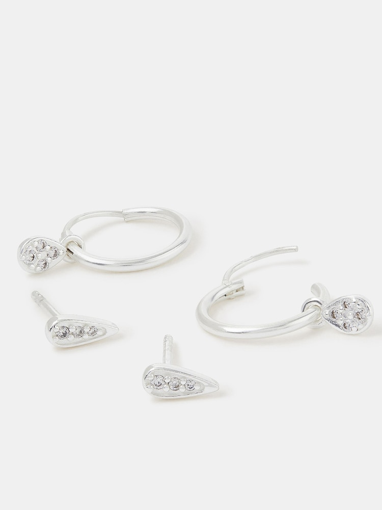 Accessorize 925 Sterling Silver 2-Pack Stud & Hoop Earrings - Image 2 of 3 Accessorize 925 Sterling Silver 2-Pack Stud & Hoop Earrings - Image 2 of 3