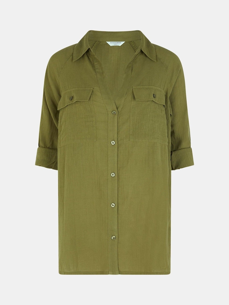 Accessorize Green Long Sleeve Beach Cover-Up Shirt - Image 4 of 4 Accessorize Green Long Sleeve Beach Cover-Up Shirt - Image 4 of 4