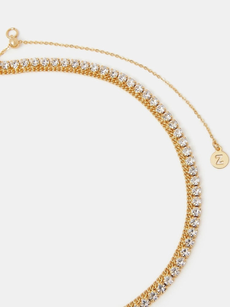 Accessorize Gold 14ct Gold-Plated Diamanté Choker Necklace - Image 2 of 2