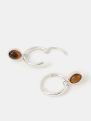 Accessorize Brown Sterling Silver Healing Stone Hoop Earrings - Image 2 of 3