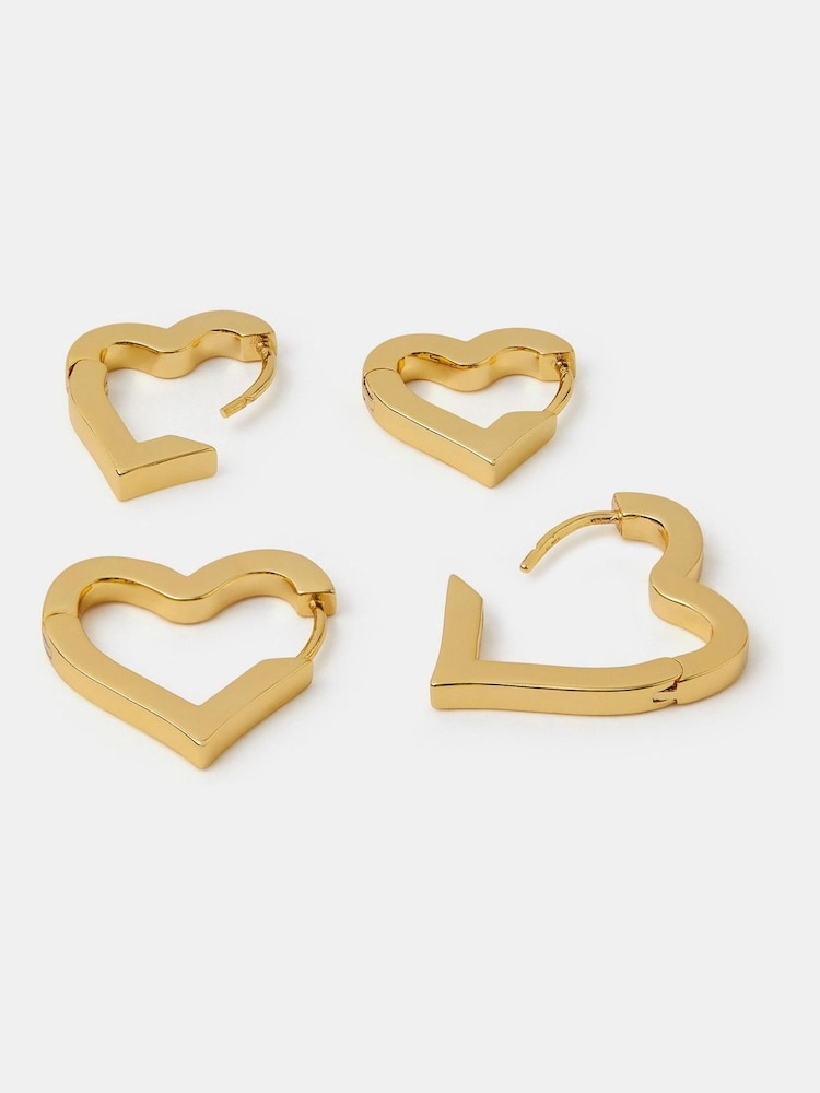 Accessorize Gold Plated 2-Pack 14ct Heart Hoop Earrings - Image 1 of 1 Accessorize Gold Plated 2-Pack 14ct Heart Hoop Earrings - Image 1 of 1