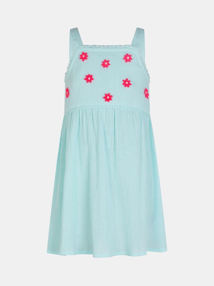 Angels By Accessorize Blue Girls Sleeveless Floral Embroidered Dress - Image 1 of 2 Angels By Accessorize Blue Girls Sleeveless Floral Embroidered Dress - Image 1 of 2