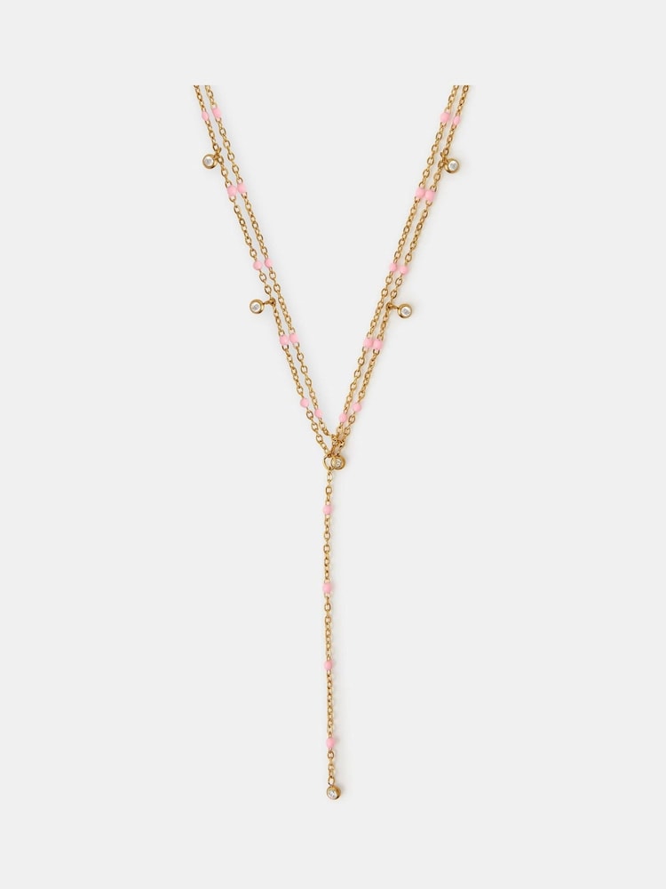 Accessorize Gold Tone Stainless Steel Bead Layered Lariat Necklace - Image 1 of 1 Accessorize Gold Tone Stainless Steel Bead Layered Lariat Necklace - Image 1 of 1