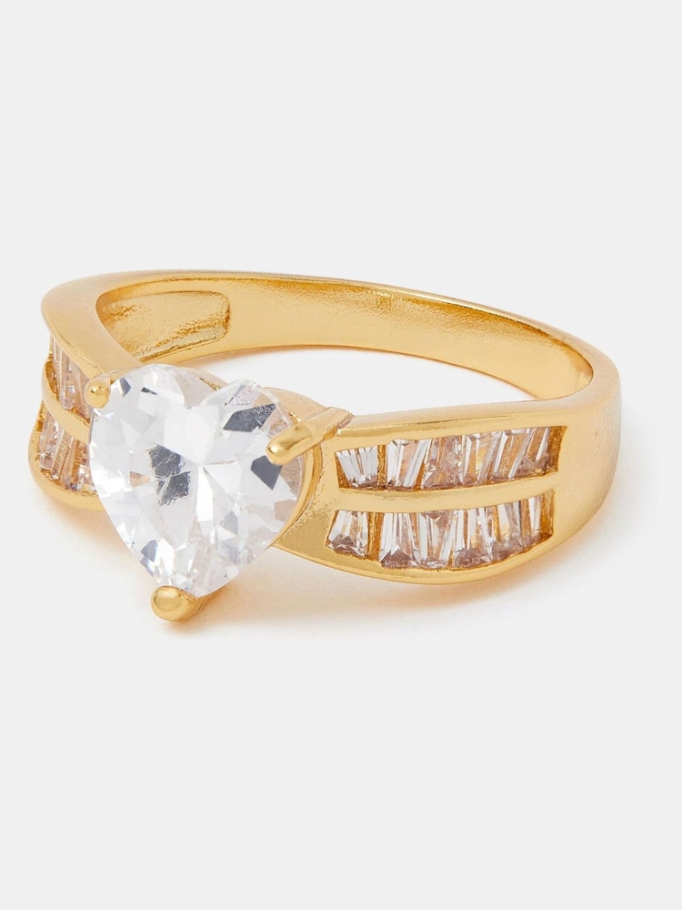 Accessorize 14ct Gold Sparkle Heart Ring - Image 1 of 1 Accessorize 14ct Gold Sparkle Heart Ring - Image 1 of 1