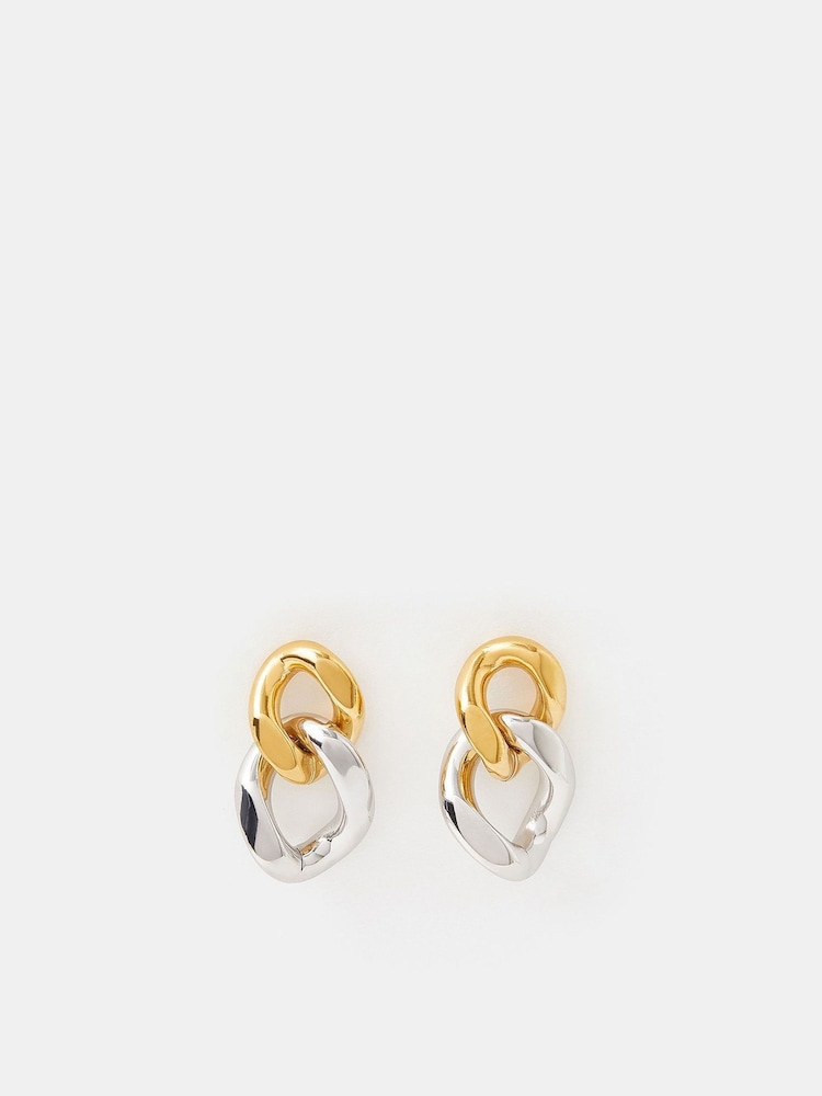 Accessorize Gold Stainless Steel Mixed Metal Chain Drop Earrings - Image 1 of 3 Accessorize Gold Stainless Steel Mixed Metal Chain Drop Earrings - Image 1 of 3