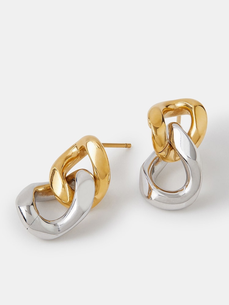 Accessorize Gold Stainless Steel Mixed Metal Chain Drop Earrings - Image 2 of 3 Accessorize Gold Stainless Steel Mixed Metal Chain Drop Earrings - Image 2 of 3