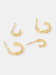 Accessorize Gold 2-Pack 14ct Gold-Plated Star Hoop Earrings - Image 1 of 1