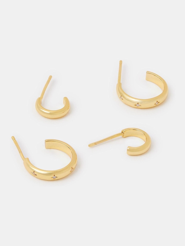 Accessorize Gold 2-Pack 14ct Gold-Plated Star Hoop Earrings - Image 1 of 1