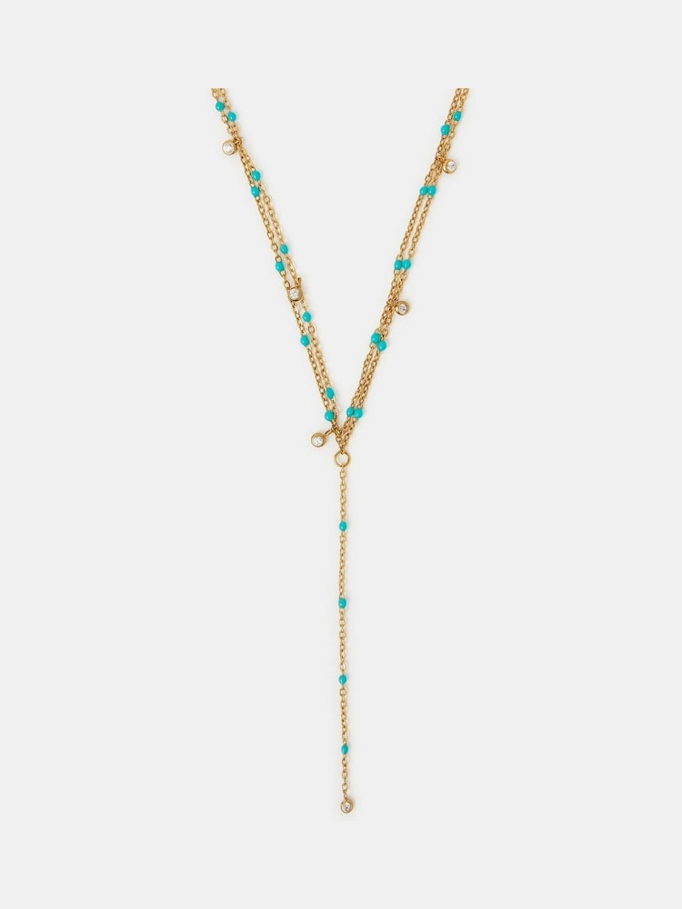 Accessorize Gold Tone Stainless Steel Bead Layered Lariat Necklace - Image 1 of 1