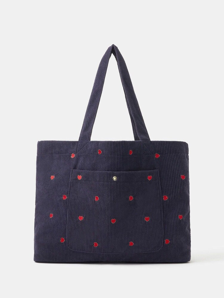 Accessorize Blue Heart Corduroy Shopper Bag - Image 1 of 5 Accessorize Blue Heart Corduroy Shopper Bag - Image 1 of 5
