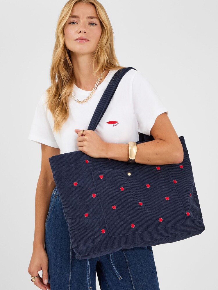 Accessorize Blue Heart Corduroy Shopper Bag - Image 5 of 5 Accessorize Blue Heart Corduroy Shopper Bag - Image 5 of 5