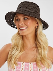 Accessorize Brown Crochet Raffia Bucket Hat - Image 1 of 2