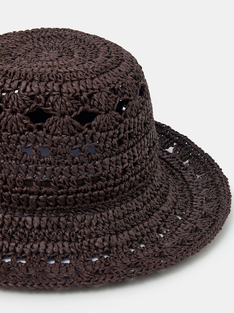 Accessorize Brown Crochet Raffia Bucket Hat - Image 2 of 2