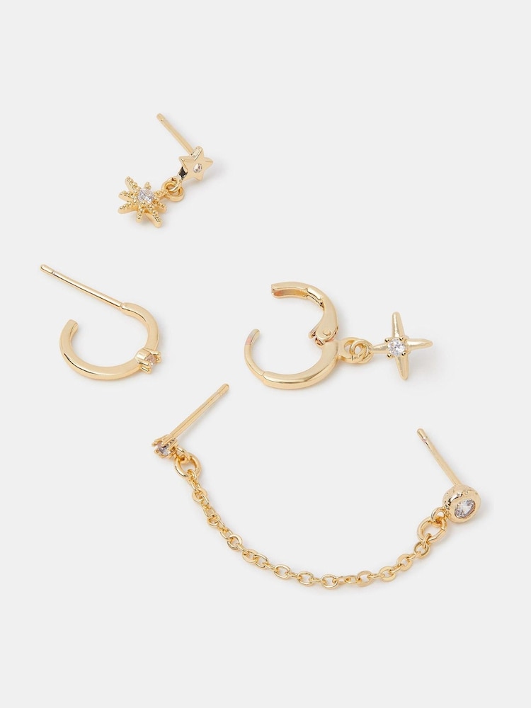 Accessorize Gold Plated  5-Pack 14ct Mixed Chain Star Earrings - Image 1 of 1