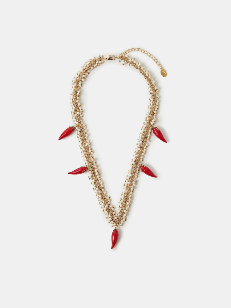 Accessorize Red Statement Chilli Bead Necklace - Image 1 of 3 Accessorize Red Statement Chilli Bead Necklace - Image 1 of 3