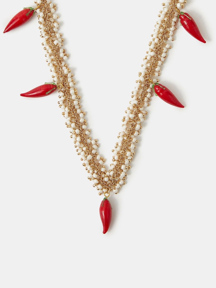 Accessorize Red Statement Chilli Bead Necklace - Image 2 of 3 Accessorize Red Statement Chilli Bead Necklace - Image 2 of 3