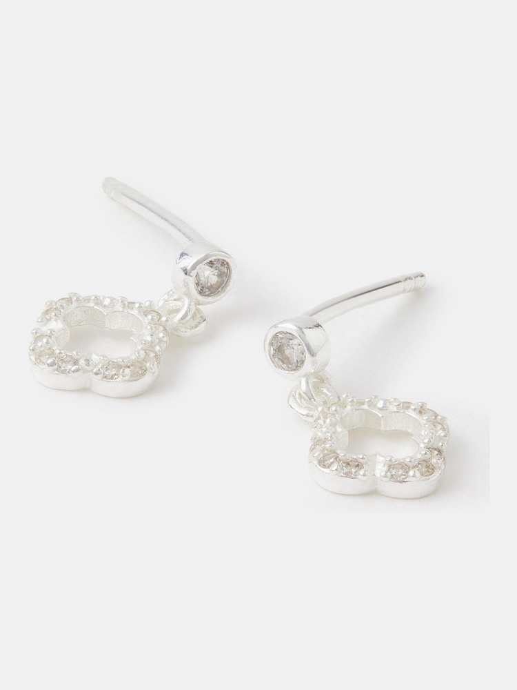Accessorize 925 Sterling Silver Diamanté Clover Drop Earrings - Image 1 of 2