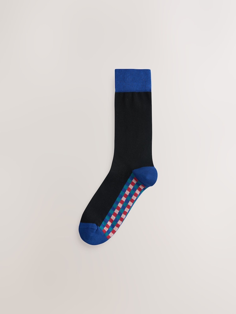 Black Checkered 7 Pack Cotton Rich Socks - Image 2 of 10