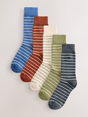 Blue/Neutral/Green Stripe Stripe Pattern Socks 5 Pack - Image 1 of 9