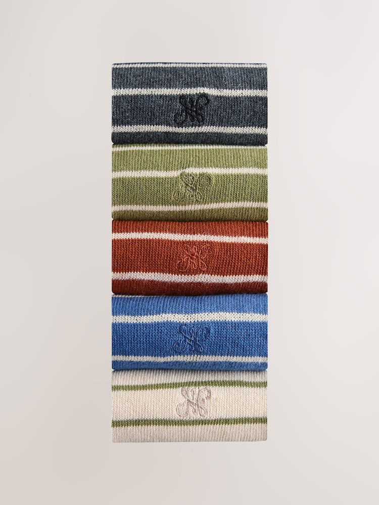 Blue/Neutral/Green Stripe Stripe Pattern Socks 5 Pack - Image 2 of 9