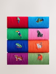 Blue/Green/Red Safari Fun Embroidered Socks 8 Pack - Image 1 of 11