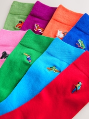 Blue/Green/Red Safari Fun Embroidered Socks 8 Pack - Image 2 of 11