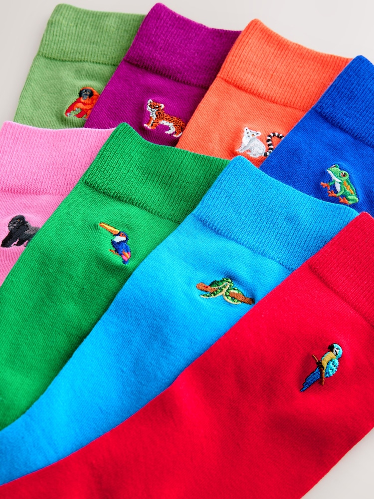 Blue/Green/Red Safari Fun Embroidered Socks 8 Pack - Image 2 of 11