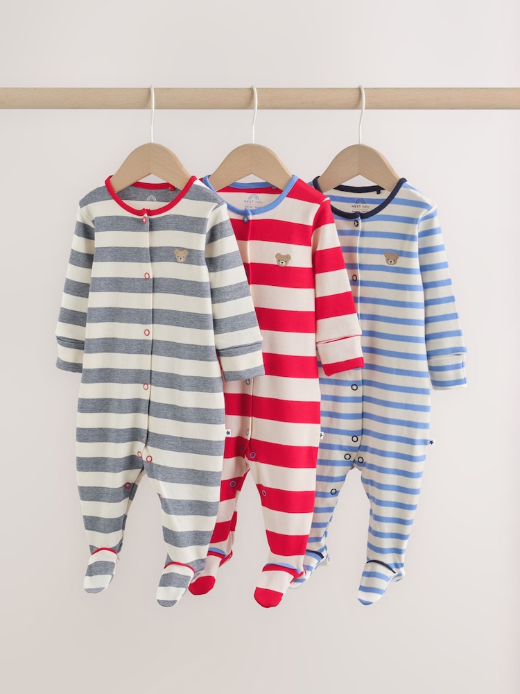 Blue Red Stripe Baby Sleepsuit 3 Pack (0mths-2yrs) - Image 1 of 12