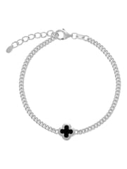 Beaverbrooks Sterling Silver Plated Onyx Mens Clover Bracelet - Image 1 of 4