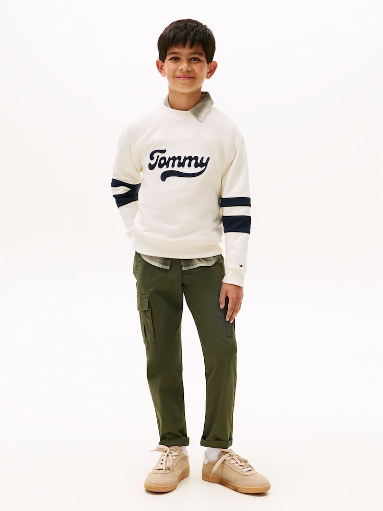 Tommy Hilfiger White Varsity Back Logo Colour-Blocked Sweatshirt - Image 2 of 5 Tommy Hilfiger White Varsity Back Logo Colour-Blocked Sweatshirt - Image 2 of 5
