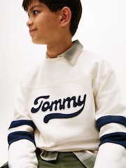 Tommy Hilfiger White Varsity Back Logo Colour-Blocked Sweatshirt - Image 4 of 5