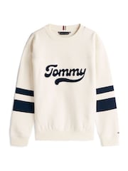 Tommy Hilfiger White Varsity Back Logo Colour-Blocked Sweatshirt - Image 5 of 5
