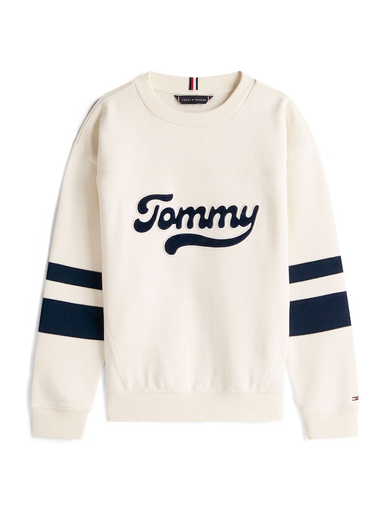 Tommy Hilfiger White Varsity Back Logo Colour-Blocked Sweatshirt - Image 5 of 5 Tommy Hilfiger White Varsity Back Logo Colour-Blocked Sweatshirt - Image 5 of 5