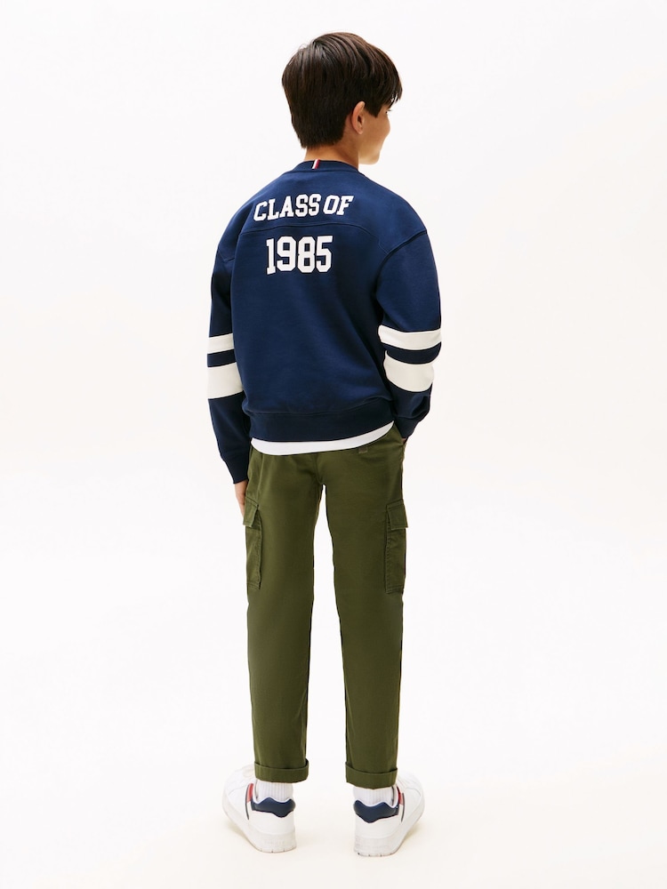 Tommy Hilfiger Blue Varsity Back Logo Colour-Blocked Sweattop - Image 2 of 5 Tommy Hilfiger Blue Varsity Back Logo Colour-Blocked Sweattop - Image 2 of 5