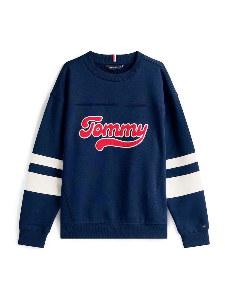 Tommy Hilfiger Blue Varsity Back Logo Colour-Blocked Sweattop - Image 5 of 5 Tommy Hilfiger Blue Varsity Back Logo Colour-Blocked Sweattop - Image 5 of 5