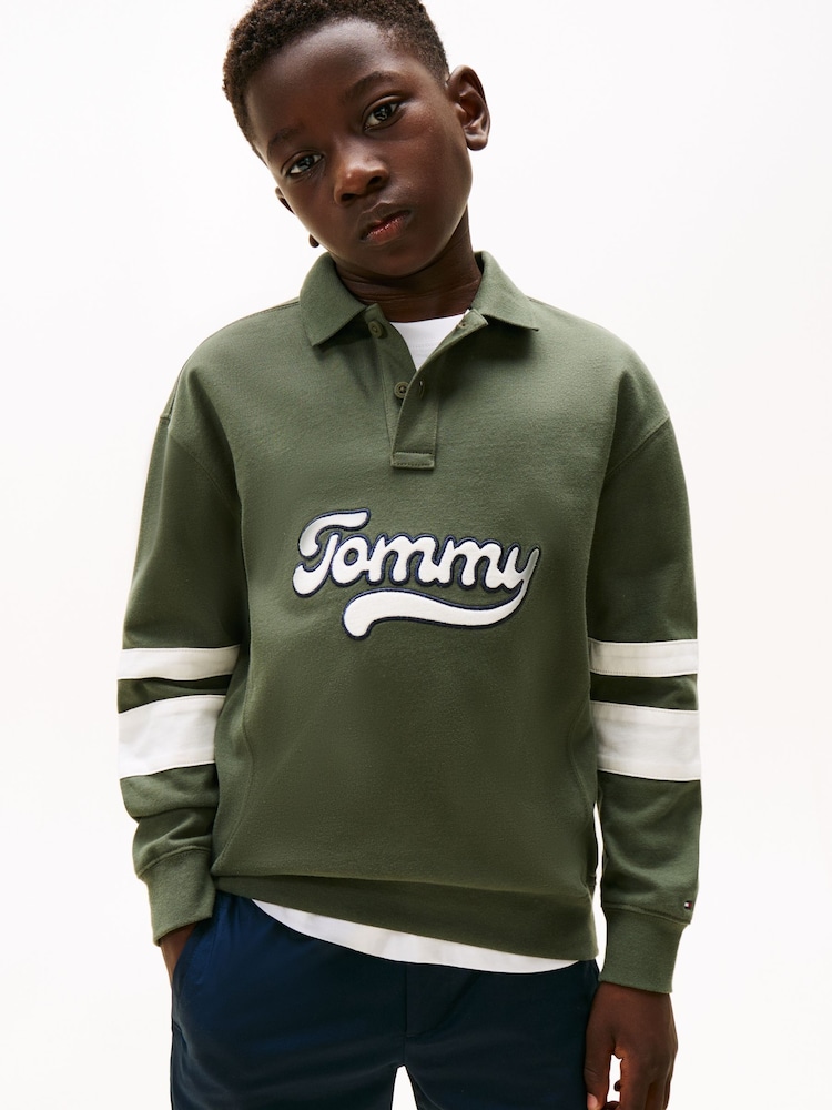 Tommy Hilfiger Green Varsity Appliqué Long Sleeve Polo Shirt - Image 1 of 5