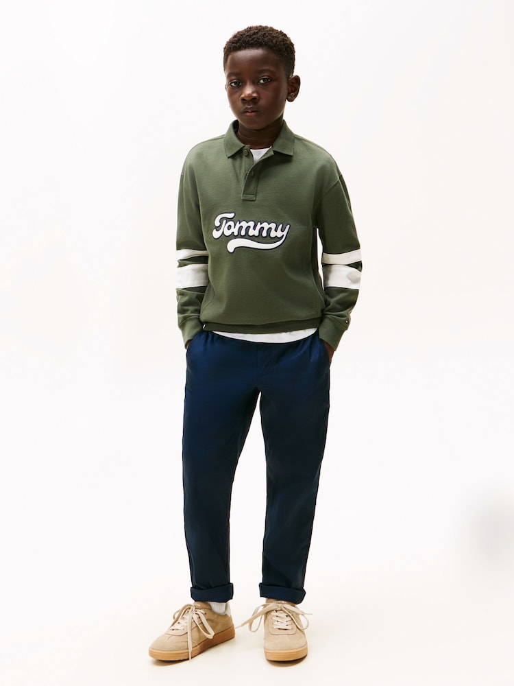 Tommy Hilfiger Green Varsity Appliqué Long Sleeve Polo Shirt - Image 5 of 5
