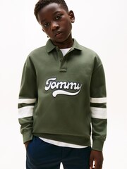 Tommy Hilfiger Green Varsity Appliqué Long Sleeve Polo Shirt - Image 5 of 6