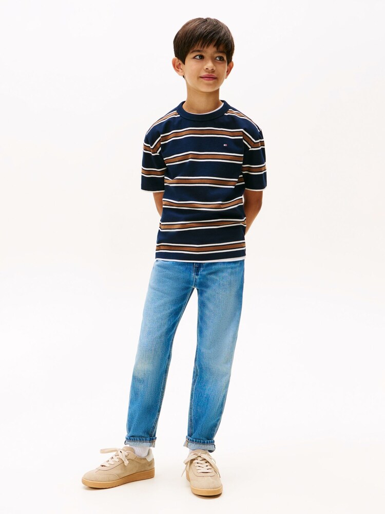 Tommy Hilfiger Blue Stripe Crew Neck T-Shirt - Image 2 of 5 Tommy Hilfiger Blue Stripe Crew Neck T-Shirt - Image 2 of 5