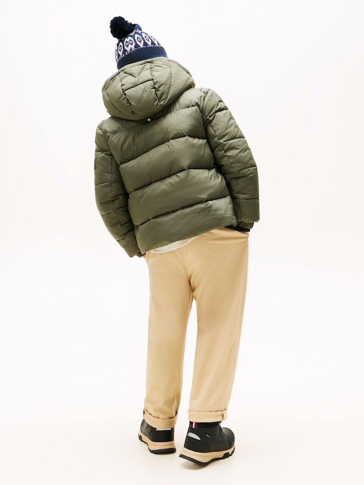 Tommy Hilfiger Green Mixed Texture Hooded Puffer Jacket - Image 2 of 5