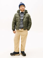 Tommy Hilfiger Green Mixed Texture Hooded Puffer Jacket - Image 3 of 5