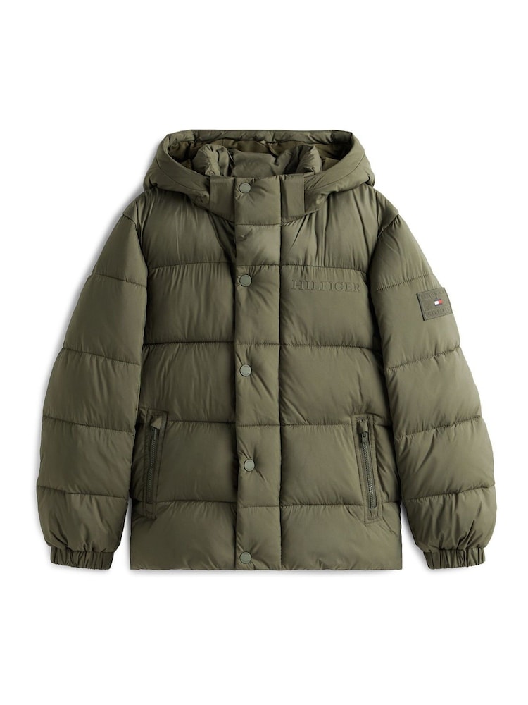 Tommy Hilfiger Green Mixed Texture Hooded Puffer Jacket - Image 5 of 5