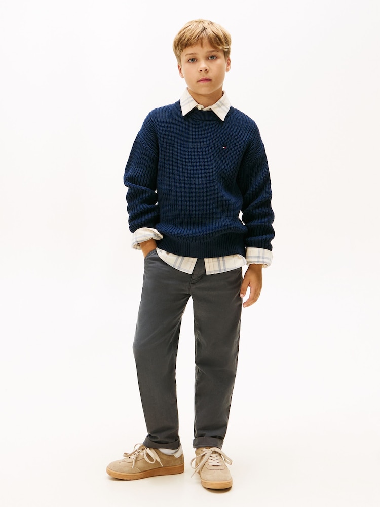 Tommy Hilfiger Blue Cardigan Stitch Crew Neck Jumper - Image 2 of 5 Tommy Hilfiger Blue Cardigan Stitch Crew Neck Jumper - Image 2 of 5